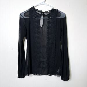 Weston Sheer Lace Mesh Blouse Top Medium‎ Black Long Sleeve Whimsygoth Witchy